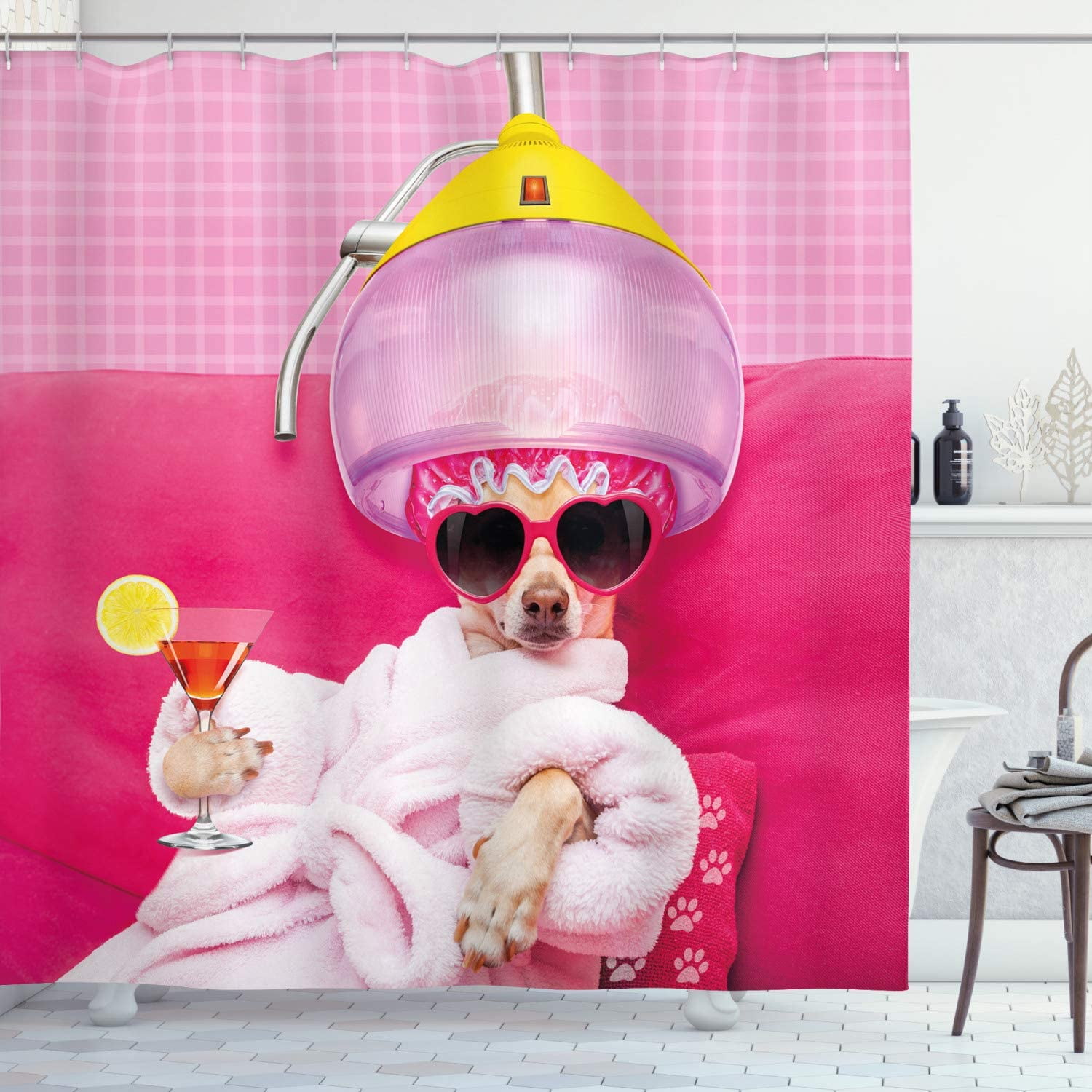 SPXUBZ Funny Shower Curtain, Chihuahua Dog Relaxing and Lying in