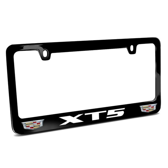 Cadillac XT5 Dual Crest Logo in Full-Color Black Metal License Plate Frame