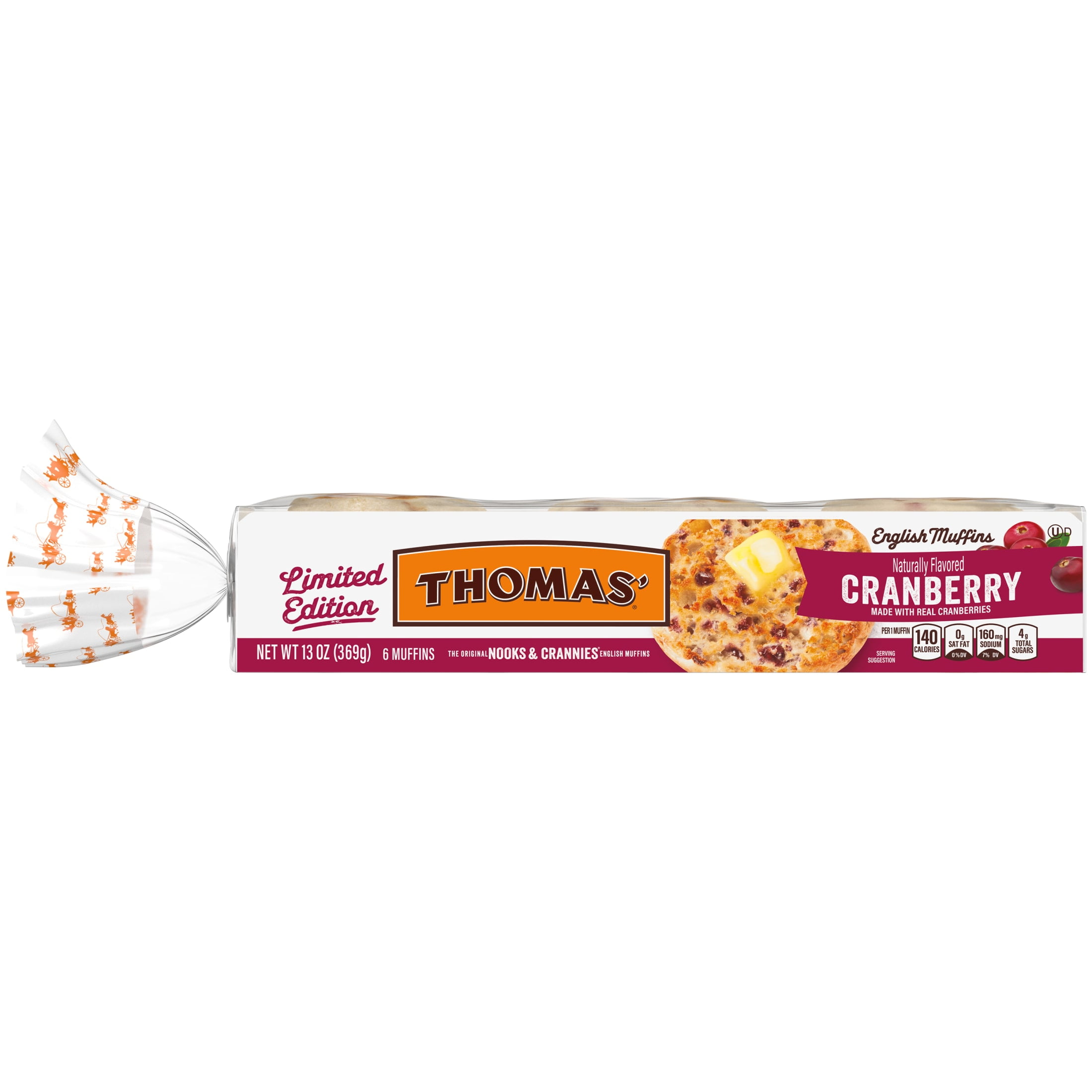 Thomas' Cranberry English Muffins, 6 count, English Muffins, 13 oz Tray