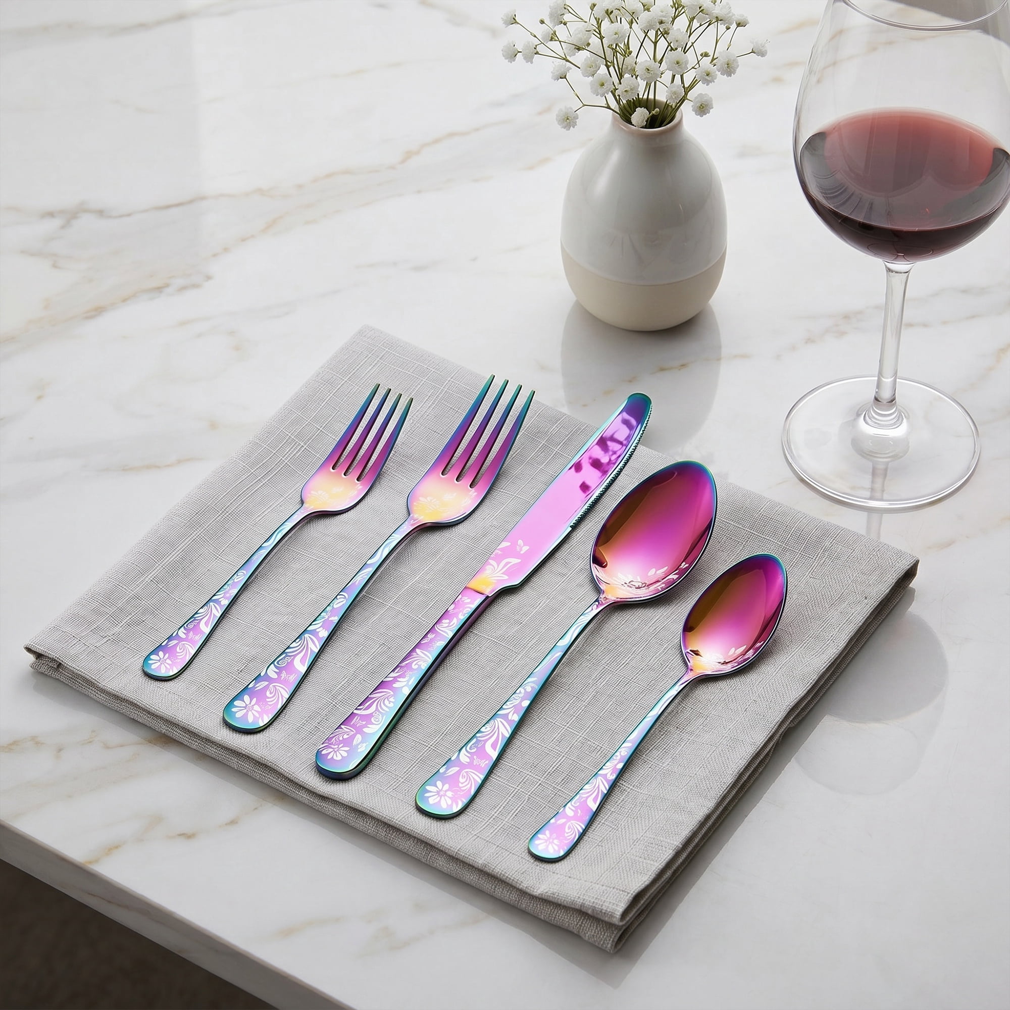 Unique Bargains 5 Pieces Stainless Steel Silverware Set Flatware Set Colorful B