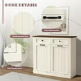 thumbnail image 3 of Haverchair Double Tilt Out Laundry Hamper Cabinet, Modern Farmhouse Trash Can Cabinet w/2 Drawers, Wooden 20 Gallon Hidden Garbage Cabinets with 2 Laundry Storage Baskets for Kitchen and Bathroom, 3 of 7
