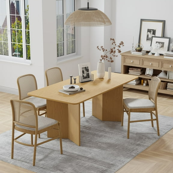 Dovelina 67" Mid-Century Modern Dining Table for 6, Rectangle Wood Kitchen Table, Natural Wood