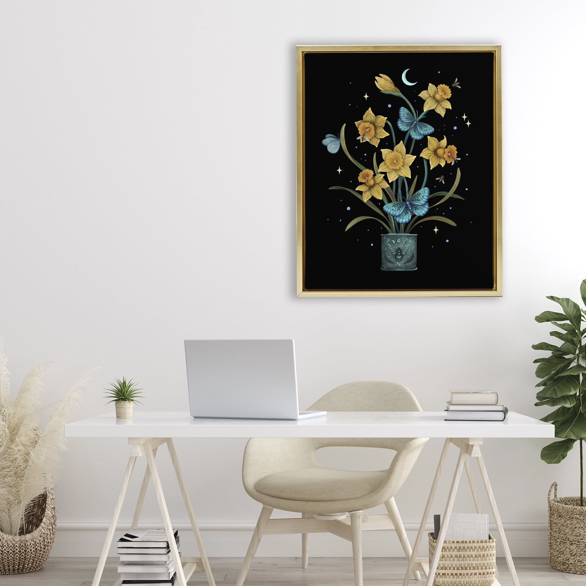 Stupell Industries Mystical March Daffodils Gold Framed Floater Canvas Wall Art, design by Episodic Drawings