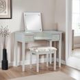 thumbnail image 2 of Linon Butterfly Vanity & Padded Stool Flip Up Mirror 2 Drawers in Silver Wood, 2 of 14