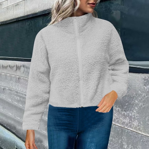 BSDJILFG Winter Fleece Coats for Women Fall Jackets 2025 Stand Collar Bomber Warm Fuzzy Outerwear with Pockets
