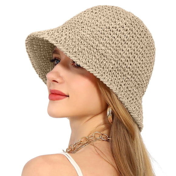 Women's Sun Hat Handmade Straw Bucket Wide Brim Travel Cap for Summer Outdoor Activities Ideal for Beach Adventures
