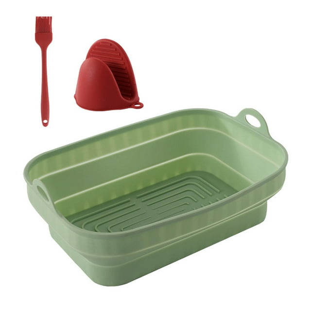 Naiovety Cesta de freidora de aire de silicona, molde de Pizza plegable para horno, bandeja para hornear alimentos resistente al calor, Herramientas y accesorios para hornear 3 piezas/verde