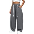 thumbnail image 3 of HomeDM Women's Pants Wide Leg Sweatpants with Pockets Gray Loose Drawstring Lounge Trousers for Athletic Work Size L, 3 of 10