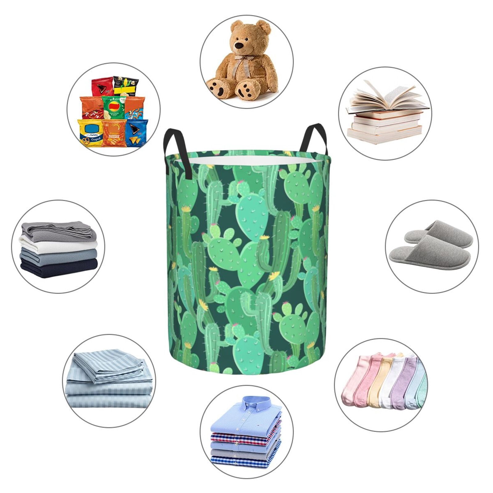 Large Laundry Basket with Handles - Cactus green Pattern Kids Baby Dirty Clothes Laundry Hamper for Bedroom Aesthetic