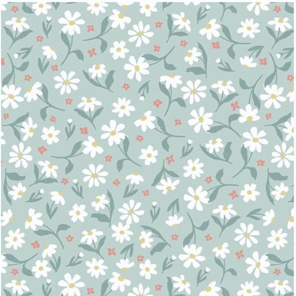Studio E Blossom & Grow Daisy Toss Aqua Fabric By The Yard