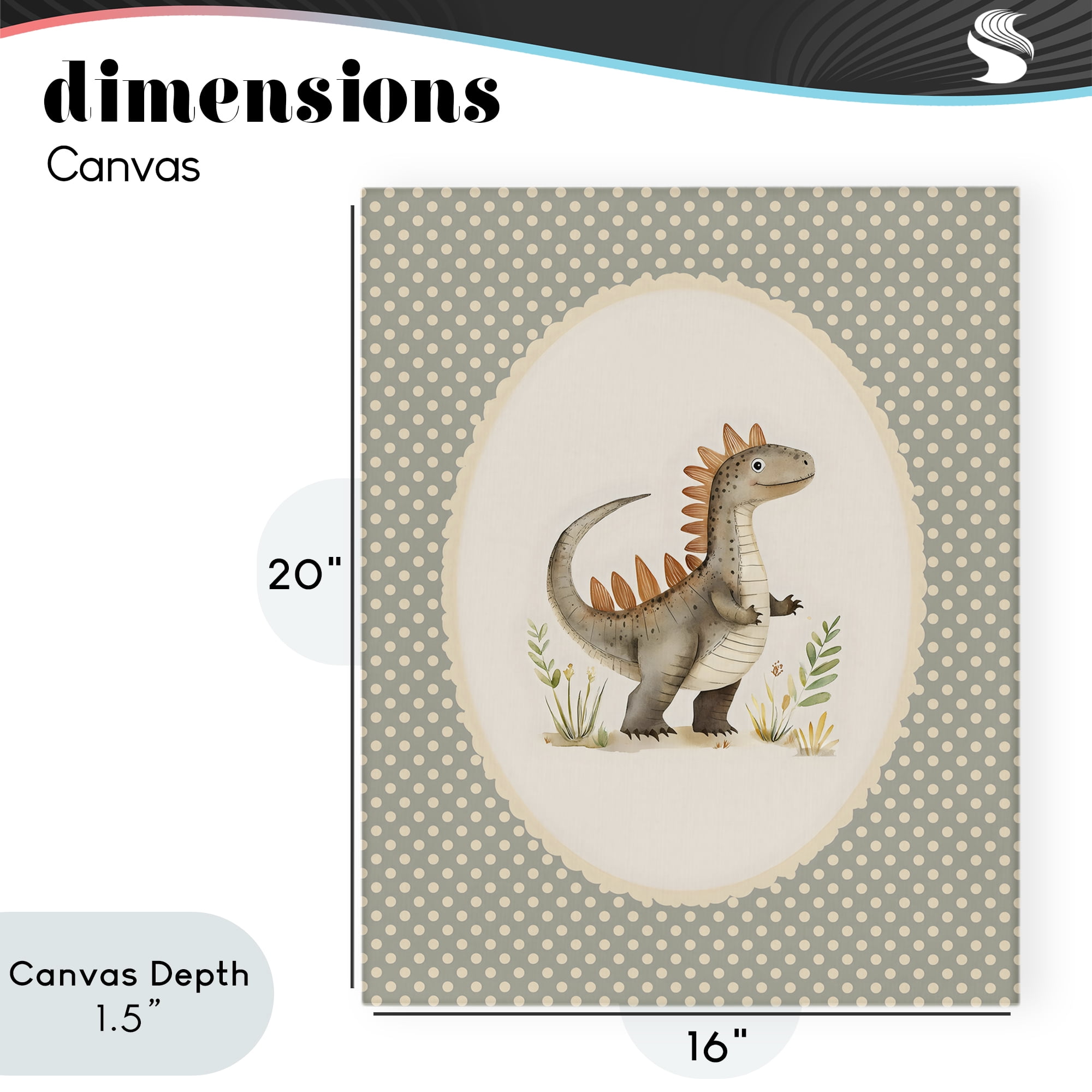 Stupell Industries Watercolor Dinosaur Polka Dot Border Canvas Wall Art, design by LSR Design Studio