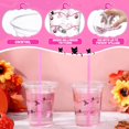 thumbnail image 3 of JJEAN-50 Pcs 12oz Halloween Plastic Cups with Straws and Lids, Disposable Clear Party Cups Pumpkin Ghost Witch Drinking Set for Halloween Birthday Party Favors Supplies (Pink,Novel Style), 3 of 4