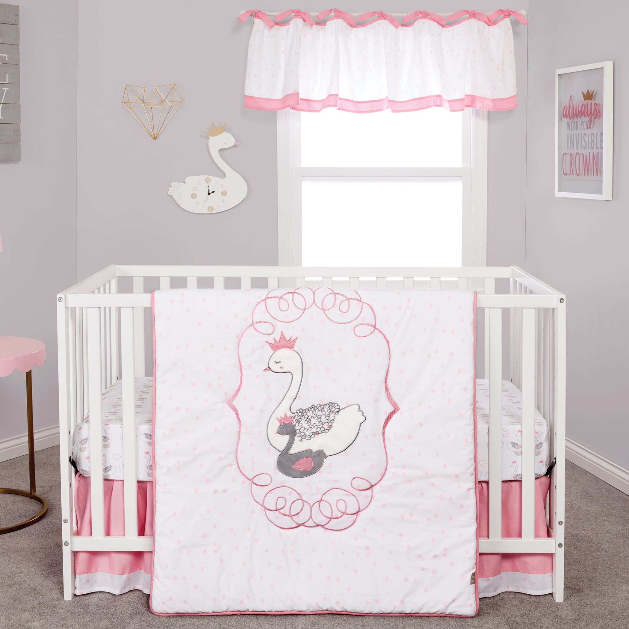 Swans 3 Piece Crib Bedding Set