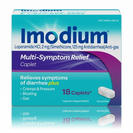 Imodium Multi-Symptom Gas Relief & Anti-Diarrheal Caplets, 18 count