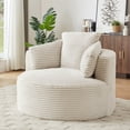 thumbnail image 3 of FFH Round Accent Chair, 48.8" Oversized Living Room Chair, Corduroy Chaise Lounge Chair Indoor, Barrel Chairs for Adults, White, 3 of 6