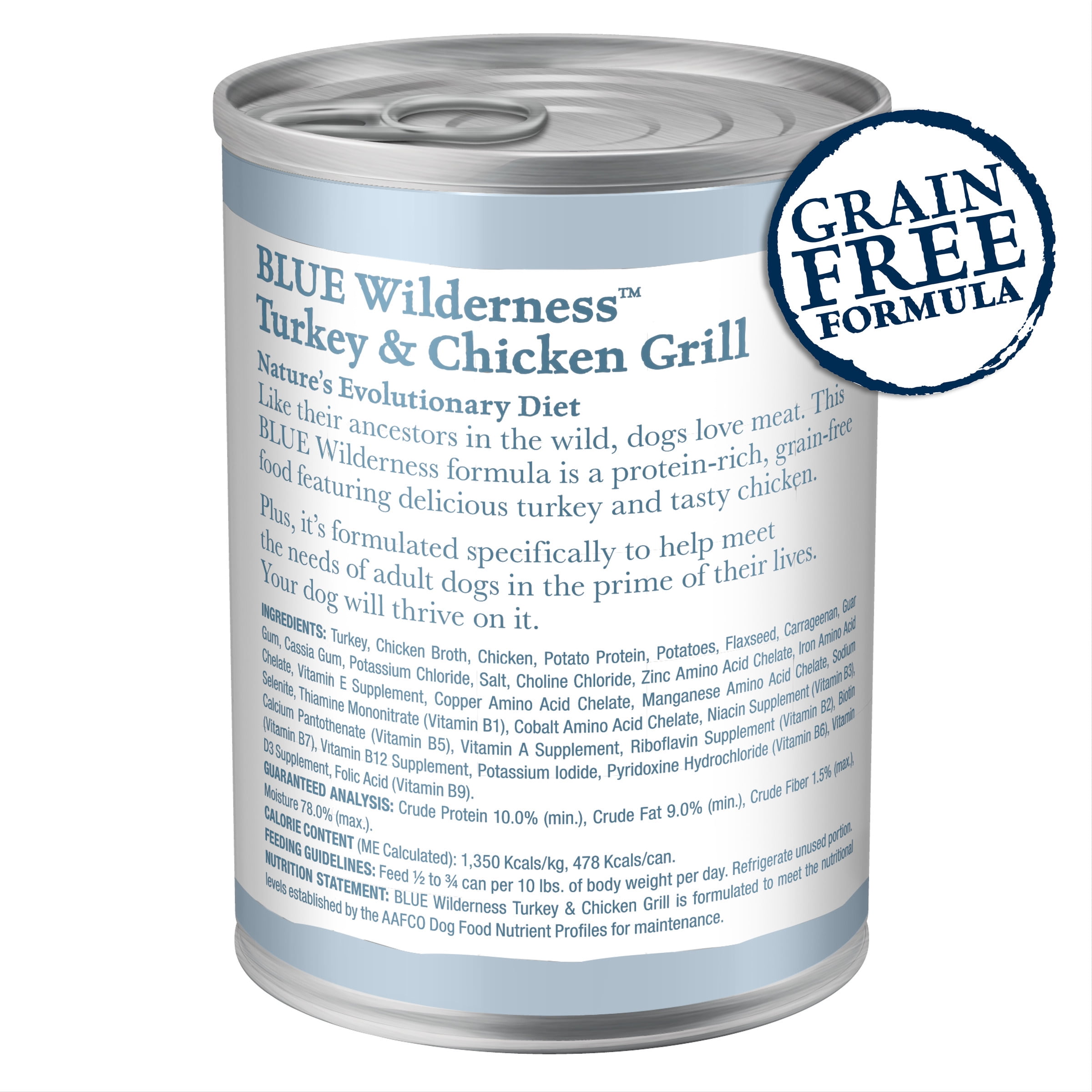 (6 pack) Blue Buffalo Wilderness High Protein Turkey and Chicken Wet Dog Food for Adult Dogs, Grain-Free, 12.5 oz. Can