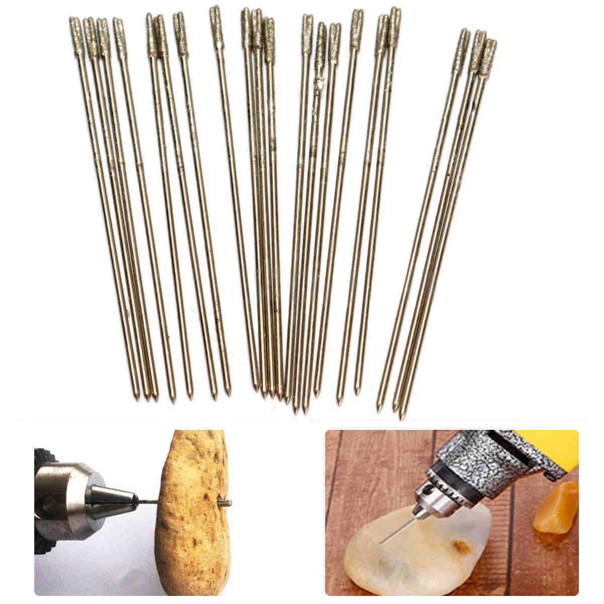 JINGLING 2 mm Diamond Coated Lapidary Drill Hole Needle Solid Bits for Jewelry Agate Pack of 10Pcs