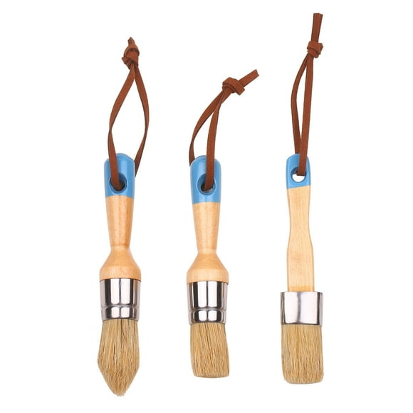 3-Piece Paint Brushes Set Household Paint Brushes Includes Round/Pointed/Flat Brush with Hanging Loop Ergonomic Handle Painting and Waxing Tool for Furniture Wall Fence