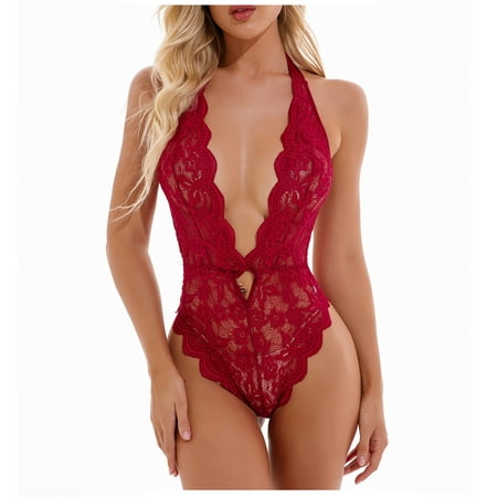 

Honeeladyy Clearance under 10$ Womens Embroidery Lace Lingerie for Sex Cute Cutout Floral Teddy Babydoll One Piece Hollow Out Jumpsuit Pajamas