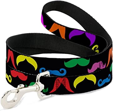 Buckle-Down Dog Leash Mustaches Black Multi Color Available in Different Lengths and Widths for Small Medium Large Dogs and Cats