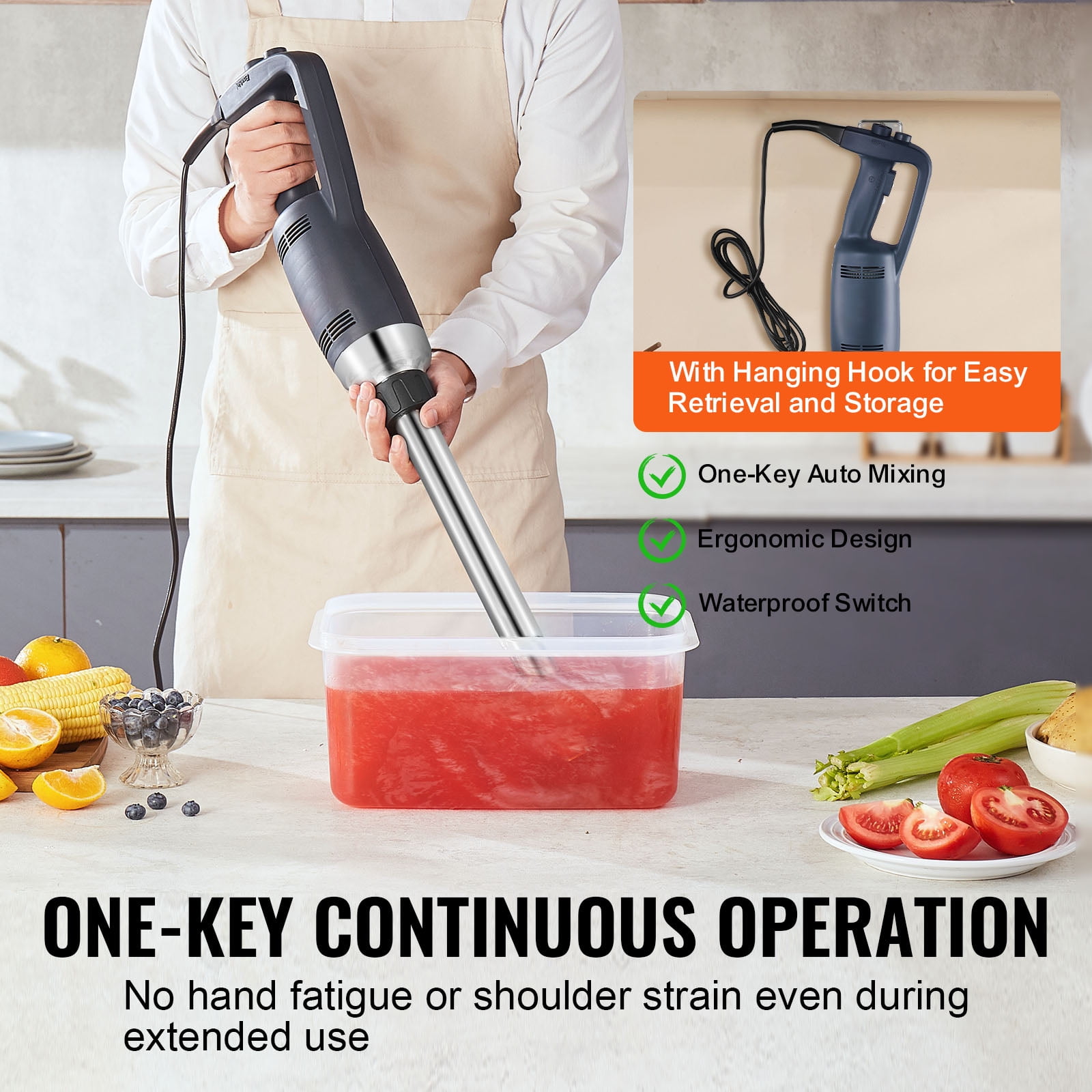 KFFKFF Commercial Immersion Blender Hand Held Mixer Stainless Steel Removable Shaft, Electric Stick Blender Variable Speed