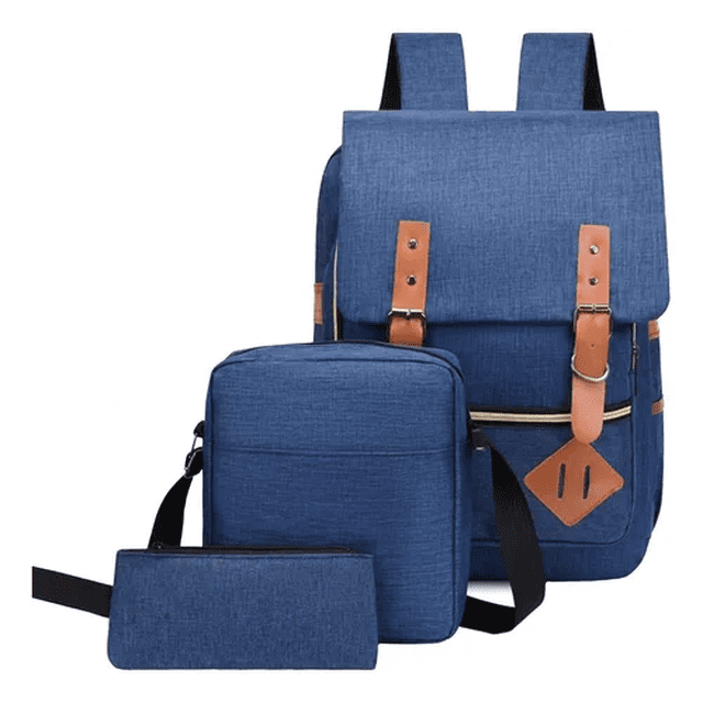 Mochilas Backpack Impermeable Puerto Usb Set 3pzs Azul Malubero Malu1319