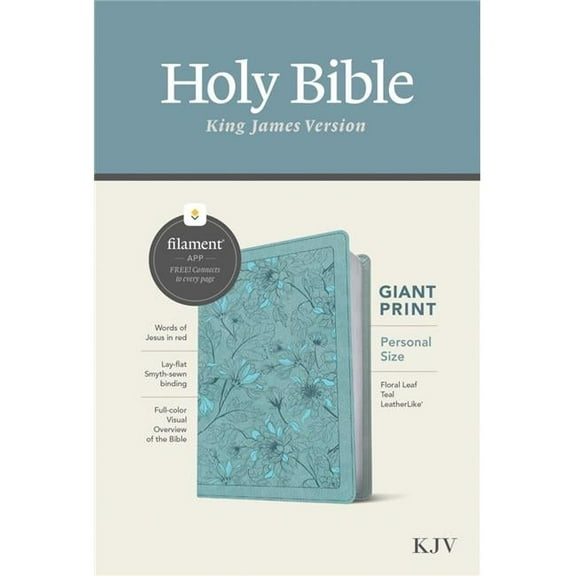 Tyndale House Publishers 256946 5.375 x 8.5 in. KJV Personal Size Giant Print Bible - Filament Enabled Edition - Floral Leaf Teal