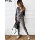 thumbnail image 3 of TYHRU-Conjunto de dos piezas de punto para mujer, chándal de Color liso a rayas, suéter de cuello alto y pantalones elásticos, Otoño e Invierno, 3 of 5