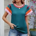 thumbnail image 6 of Posijego Womens Summer Short Sleeve Sweaters Striped Color Block Pullover Tops Lightweight Knit Sweater, 6 of 6