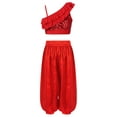 thumbnail image 2 of YONGHS Tenues de Danse du Ventre pour Filles Haut Court à Volants avec Pantalons Larges 2 Pcs Ensemble Rouge 10, 2 of 5