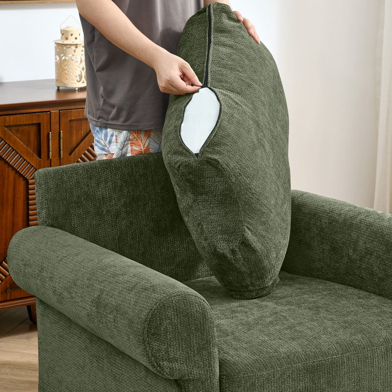 Oversized Single Sofa Chair w/ Ottoman Set, Chenille Accent Chaise Lounge, Modern Upholstered Armchair w/ Backrest Pillow