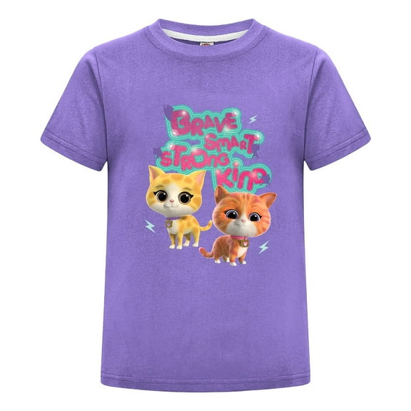 Children SuperKitties Cartoon Tee – Summer T-Shirt for Girls Boys – Short Sleeve Outfit – Kids Hero Cat Graphic Top – Gift for Young Fans