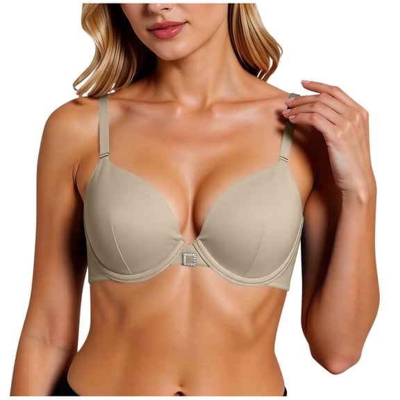 Bwiyojiz Bras for Women, Solid Color Underwire T-Shirt Bra, Everyday Bralettes,Khaki,85B