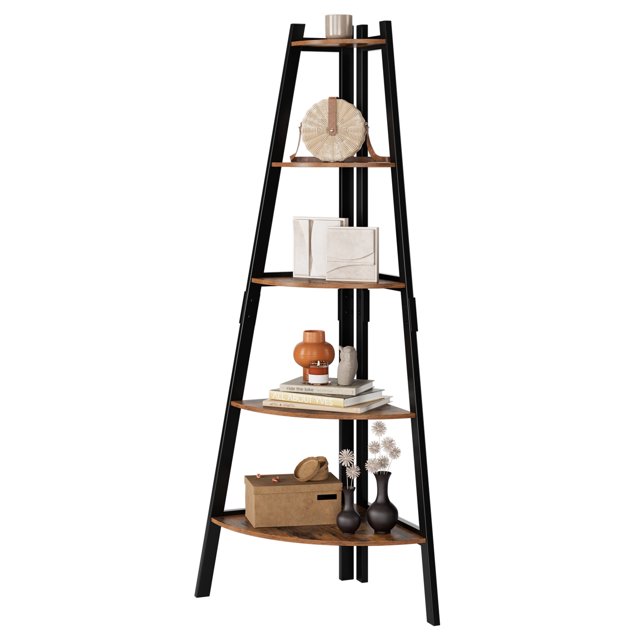 Homecho 5 Shelf Ladder Corner Bookshelf, Vintage Industrial Corner