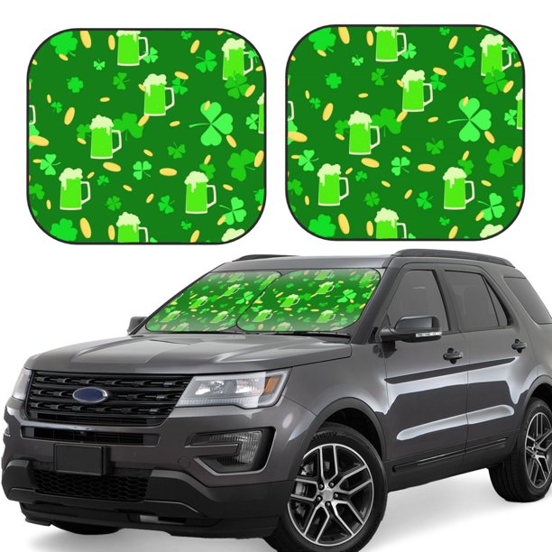 Fotbe St Patrick's Day2 Juego de 2 Piezas de Parasoles para Parabrisas | Bloqueador Solar para Auto | Accesorios Plegables para Protección Solar Interior-Medium