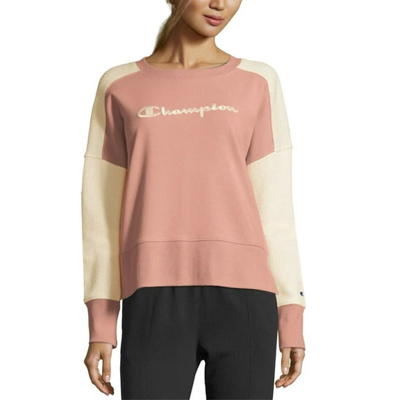 Champion Women's Heritage Cotton Mixed Texture Sweatshirt Pink Size Small