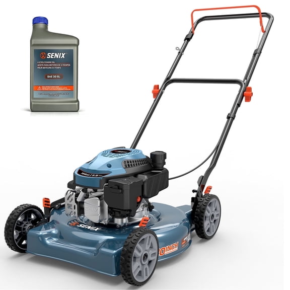 SENIX 20-Inch Gas Lawn Mower,144cc 4-Stroke Engine Push Mower with Steel Deck, Side Discharge & 5-Position Height Adjustment, Foldable