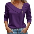 thumbnail image 2 of Purple Womens Tops Asymmetrical Neck Tops for Women Long Sleeve Button Collared V Neck Blouses 2025 Fashion Work Casual Dressy Shirts Going Out Tops for Women, 2 of 5