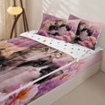 thumbnail image 3 of Homewish 3D Cat Print Zipper Full Size Comforter Sets with Fitted Sheet and 2 Pillowcases for Kids, Pink Flower Floral Zipper Bedding Set, Polka Dots Reversible, 4pcs, 3 of 6
