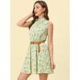 thumbnail image 4 of DARING DIVA Unlined Sleeveless Mini Belted Dress S Light Green-Yellow Floral, 4 of 6