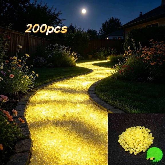 Glow in The Dark Rocks Garden Stones Pebbles,Night Guide Pebbles for Outdoor Garden Colorful Luminous Rocks Fish Tank Aquarium Decorations (Yellow, 200PCS)