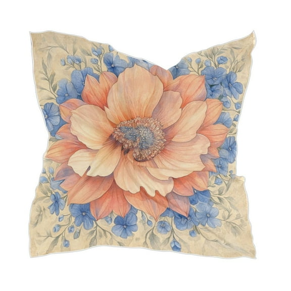 Elegant Flower Square Silk Scarf, 23.62×23.62in Polyester Simulated Silk Satin Scarf Tops for Women Head Wraps Shirt Bandana Curly Hair Tie Headband Headscarf