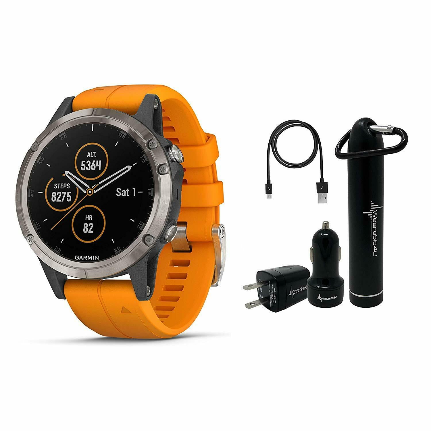 fenix 5 plus sapphire titanium with solar flare orange band
