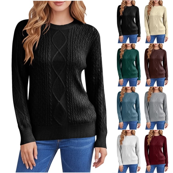 Otntypg Women's Fall & Spring Fashion Sweater Lightweight Crewneck Long Sleeve Twist Cable Knit Chunky Vintage Casual Pullover Tops White XL