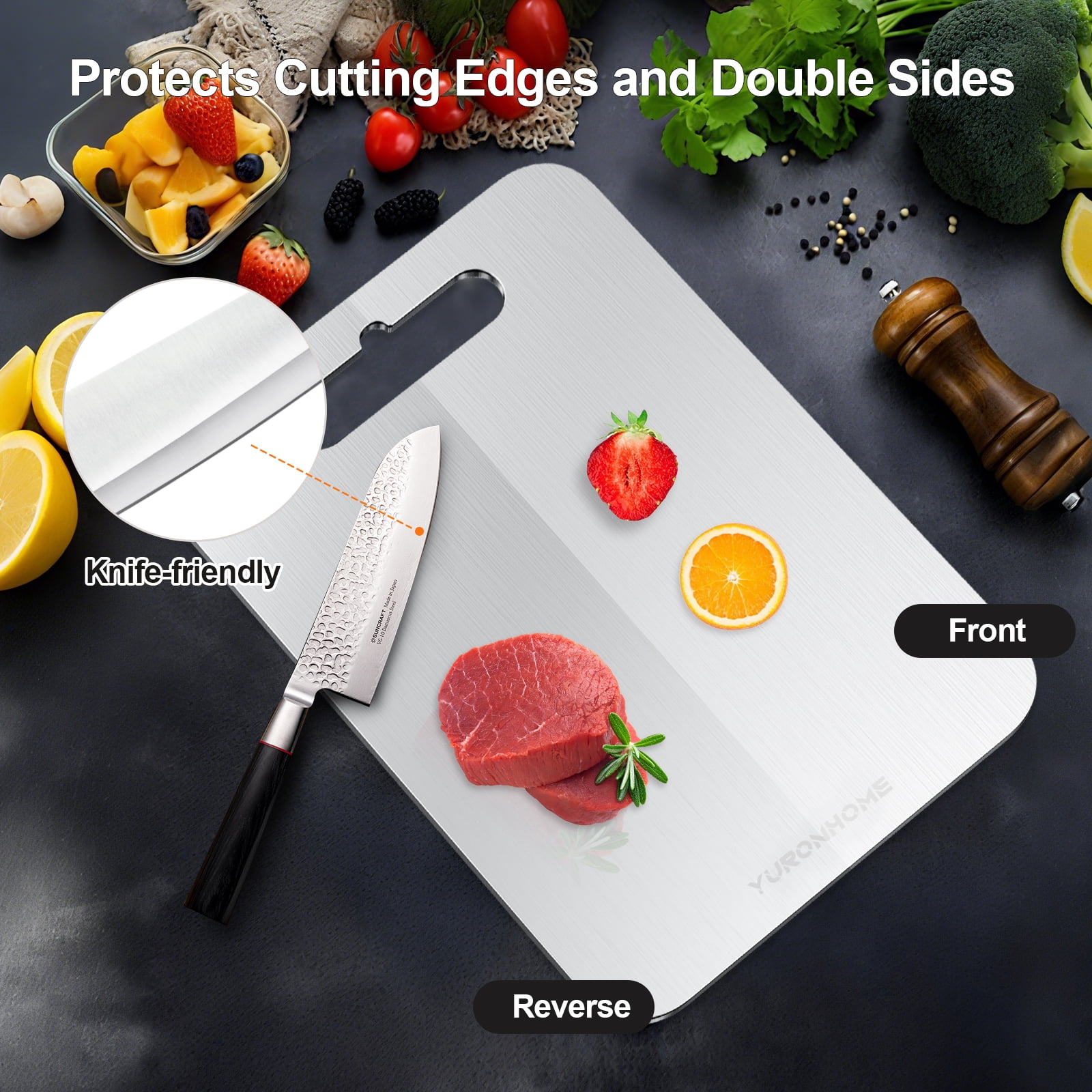 YuronHome Titanium Cutting Boards For Kitchen, 100% Pure Cut Titanium Cutting Board, Food Grade Quality,Easy To Clean And Will Not Absorb Odors, Suitable For Kitchen Or Outdoor Camping