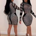 thumbnail image 4 of Women's Sexy Turtleneck Rhinestone Bodycon Dress Long Sleeve Night Club Dress Party Clubwear Birthday Dress for Women, 4 of 5