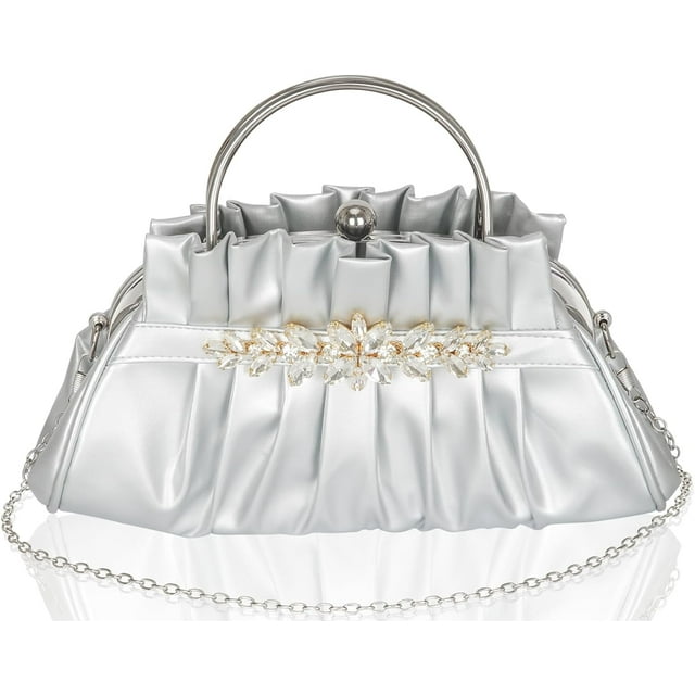 Sacs de Soirée en Strass Cristal pour Femmes, Pochette Plissée, Sacs à Main Vintage en Cuir