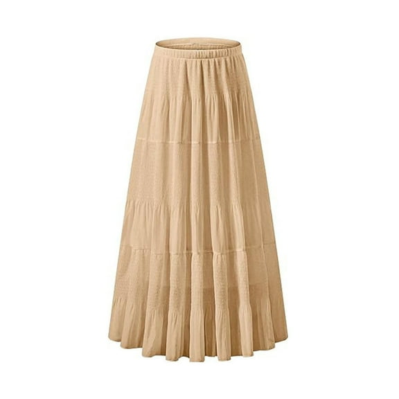 Women's Chiffon Elastic High Waist Pleated Skirts A-Line Midi Length Skirt Casual Basic Solid Skirt