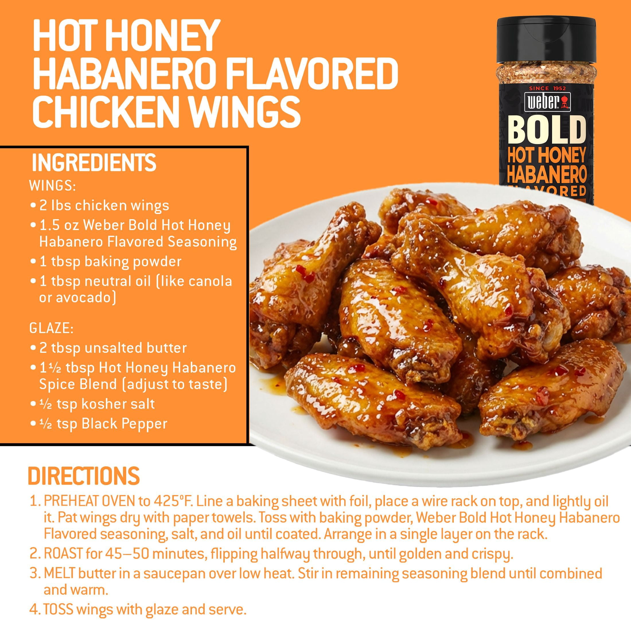 Weber BOLD Hot Honey Habanero Flavored, Chili Pepper and Honey Seasoning Blend, 6 oz Bottle