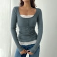 thumbnail image 4 of Maplenight Women Henley Crop Tops Scoop Neck Long Sleeve Shirts Ribbed Knit Slim Fitted Casual Going Out Tops, 4 of 5